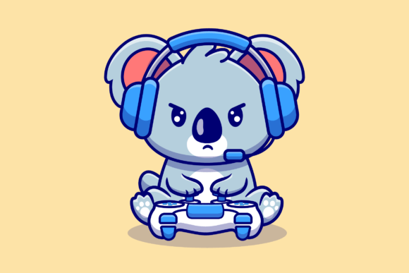 Cute Koala Gaming Cartoon Illustration – Playful Vector Art That Fits Your Next Project