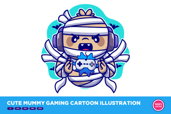 Cute Mummy Gaming Cartoon Illustration