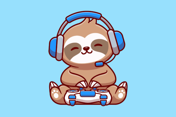 Cute Sloth Gaming Cartoon Illustration: A Versatile Design Asset for Real Projects